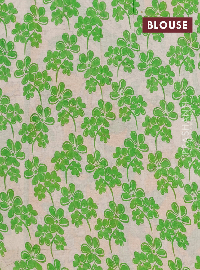 Kalamkari cotton saree mango yellow and green with allover prints and printed border