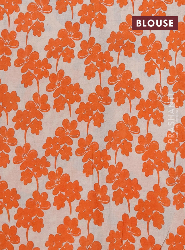 Kalamkari cotton saree beige and orange with allover prints and printed border