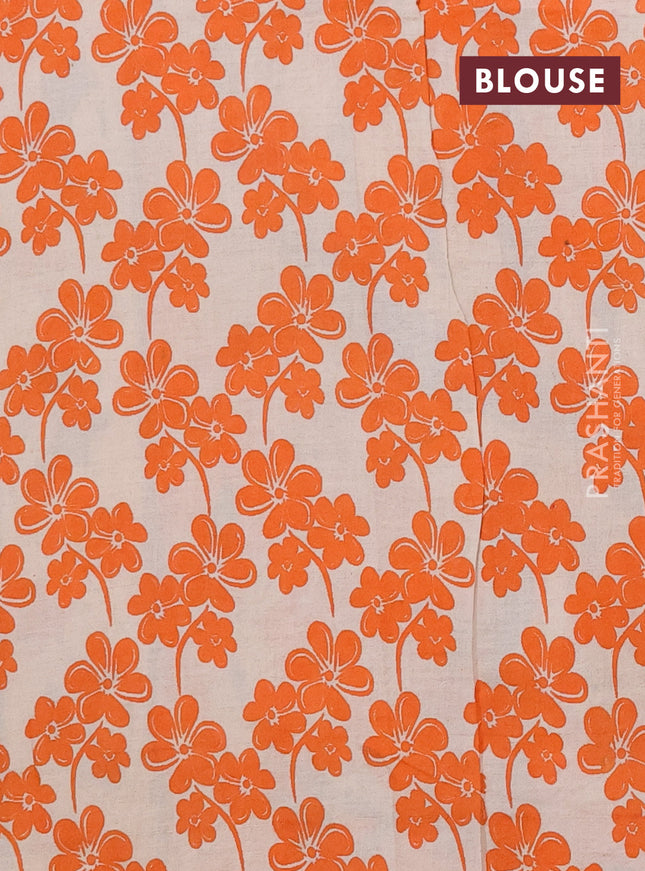 Kalamkari cotton saree orange and beige with allover prints and printed border