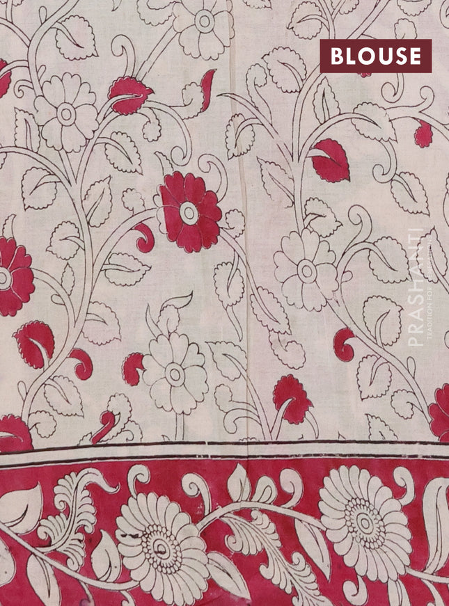 Kalamkari cotton saree green and magenta pink with allover prints and printed border