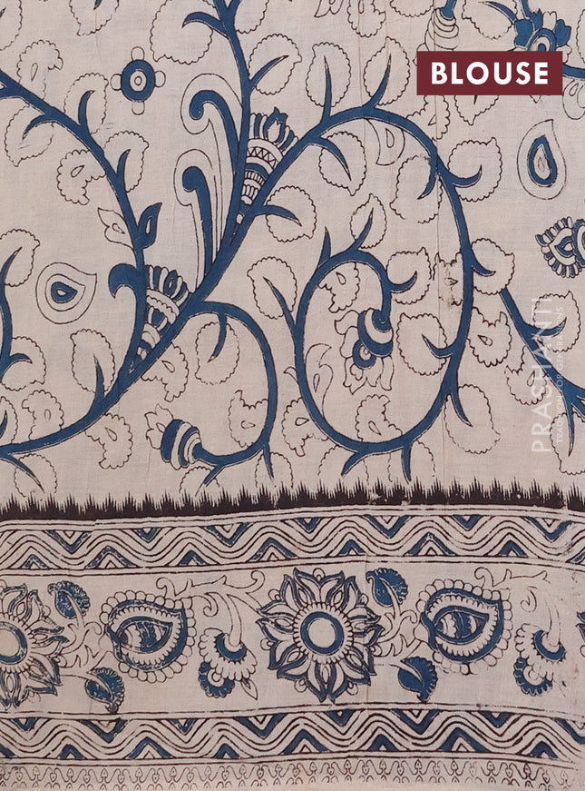 Kalamkari cotton saree beige and light green with allover prints and printed border