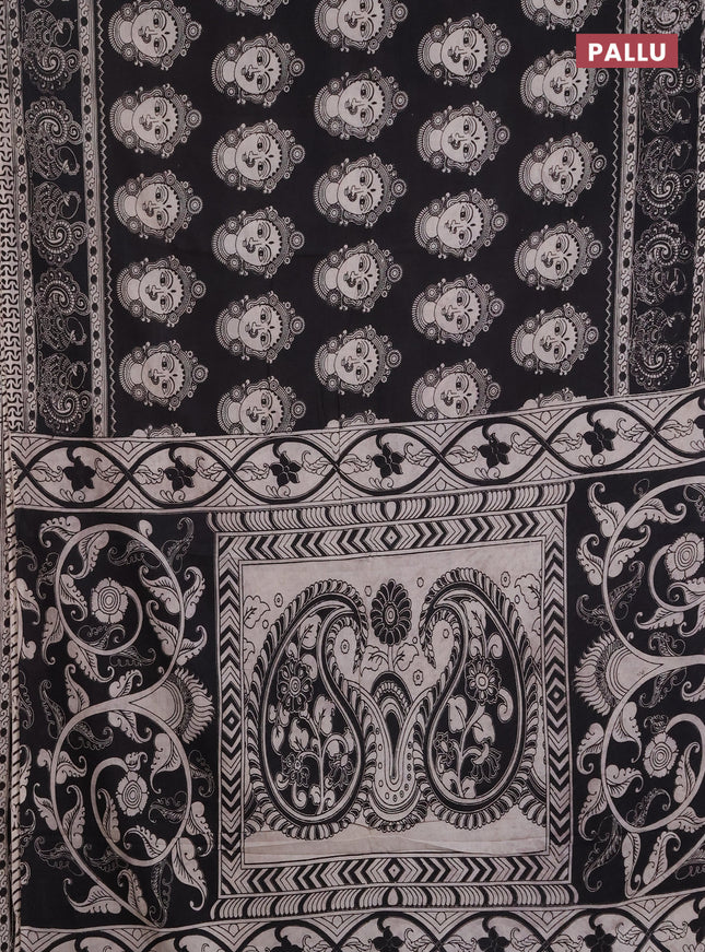 Kalamkari cotton saree black with allover prints and printed border