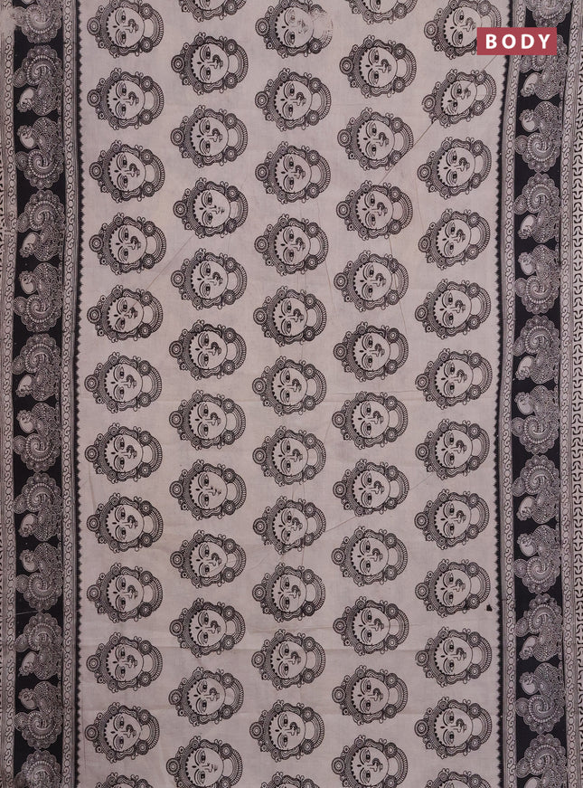 Kalamkari cotton saree beige and black with allover prints and printed border
