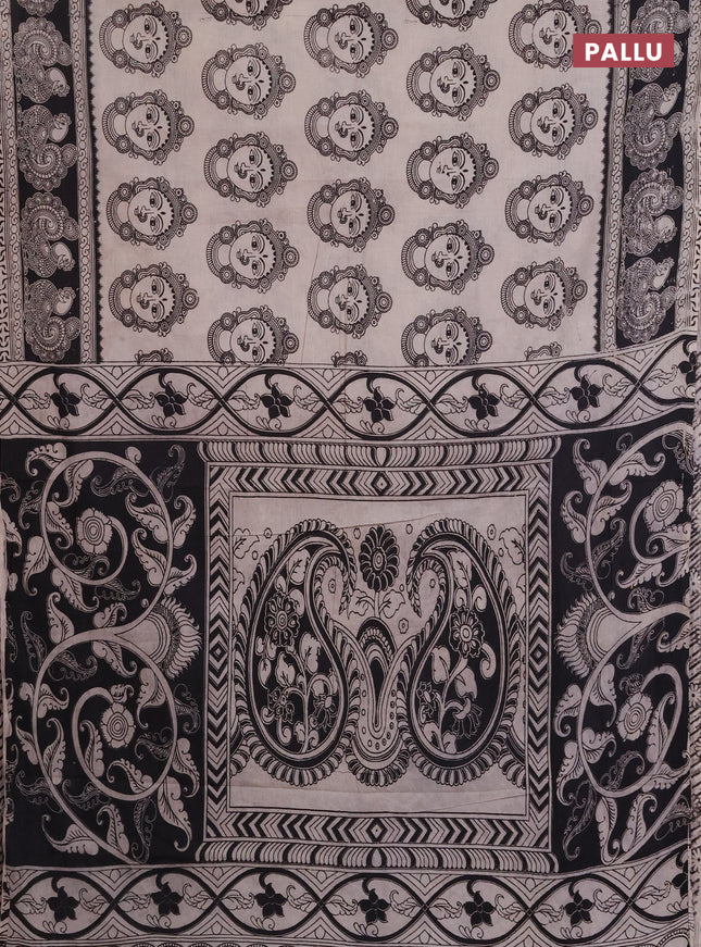 Kalamkari cotton saree beige and black with allover prints and printed border