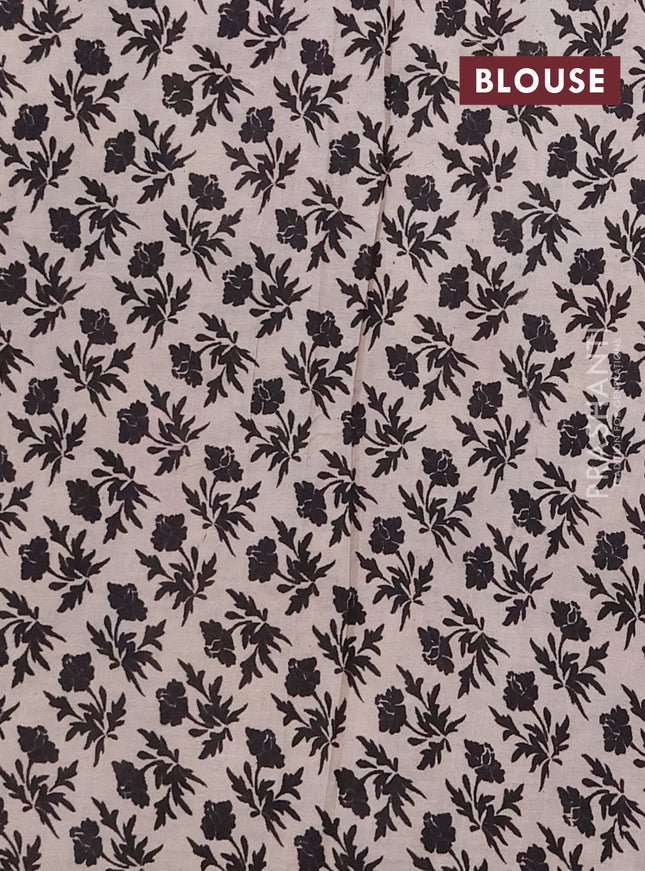 Kalamkari cotton saree black and magenta pink with allover prints and printed border