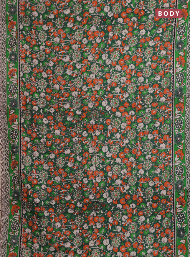 Kalamkari cotton saree green with allover prints and printed border
