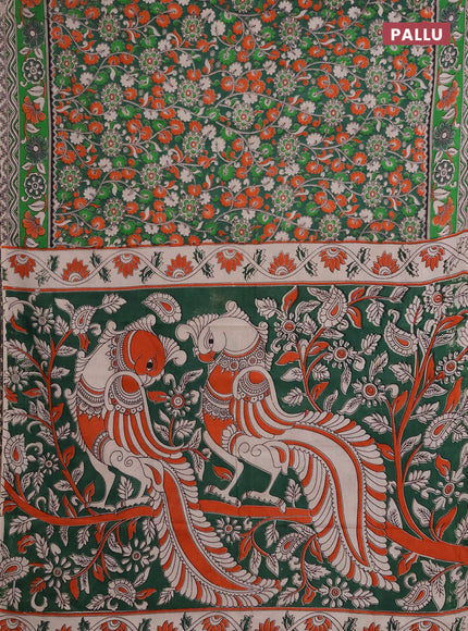 Kalamkari cotton saree green with allover prints and printed border
