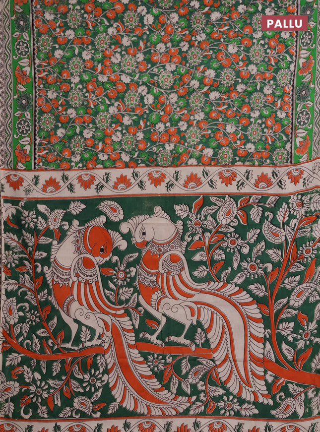 Kalamkari cotton saree green with allover prints and printed border