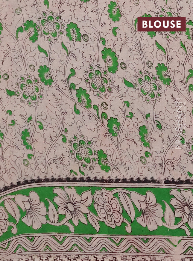 Kalamkari cotton saree green with allover prints and printed border