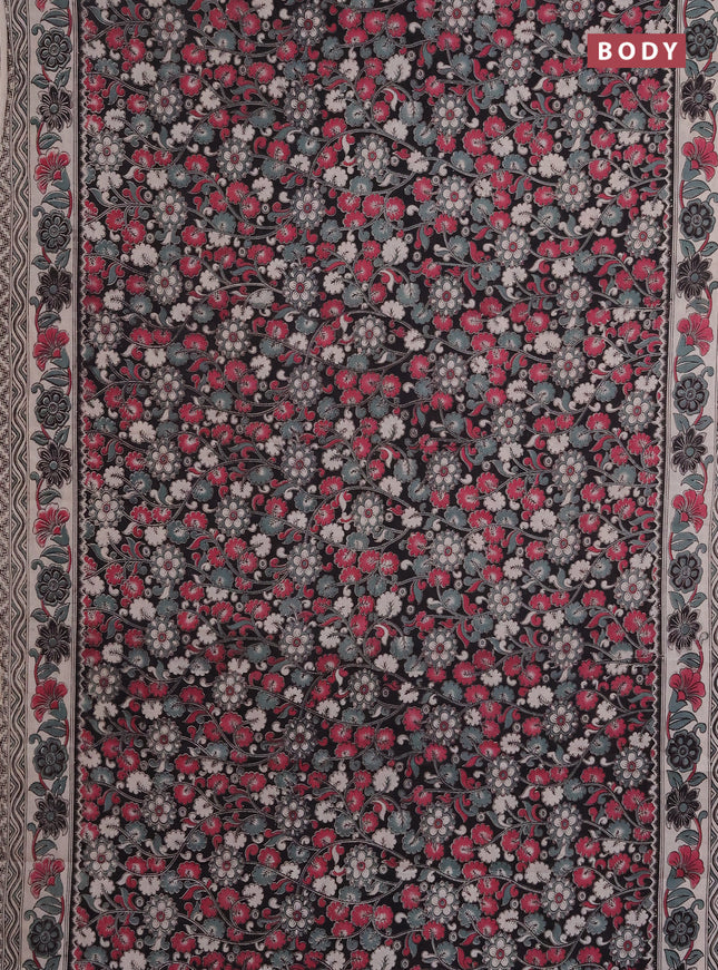 Kalamkari cotton saree black and beige with allover prints and printed border