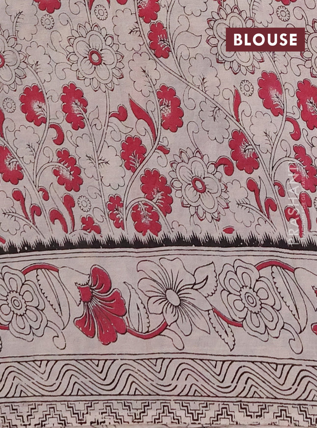 Kalamkari cotton saree black and beige with allover prints and printed border