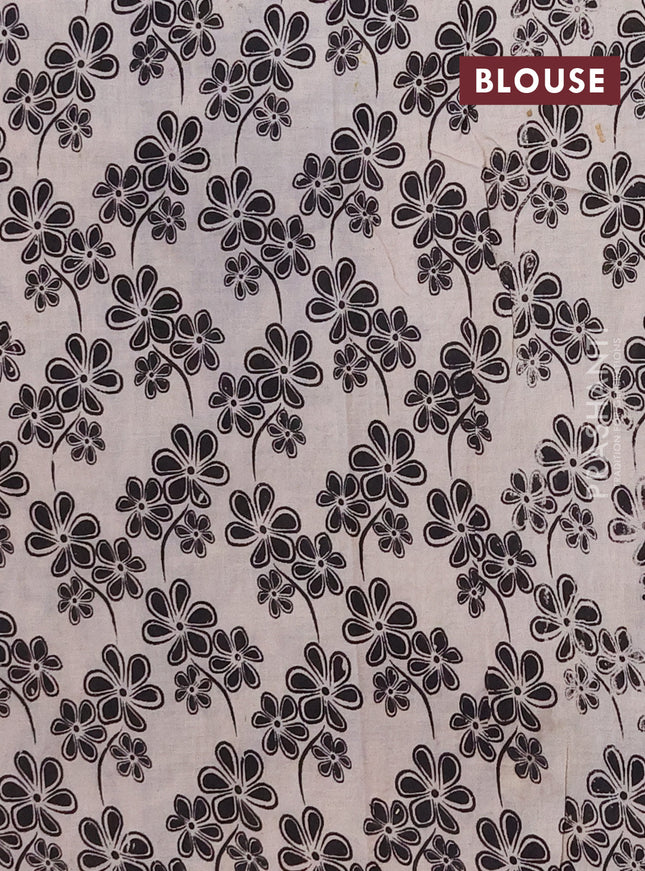 Kalamkari cotton saree black and beige with allover prints and printed border