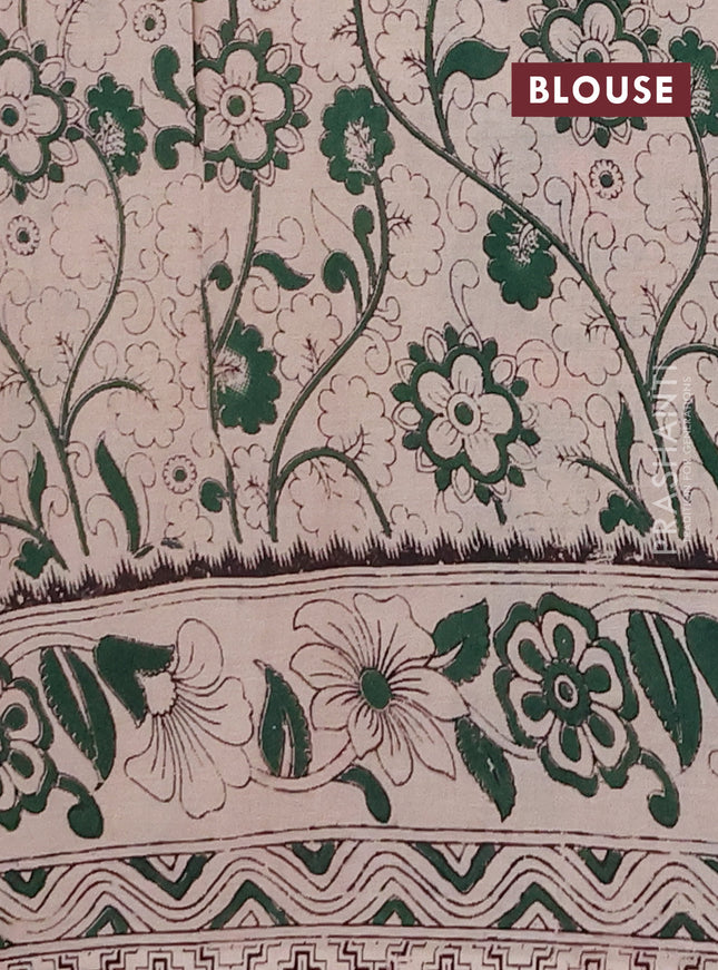 Kalamkari cotton saree beige and peacock green with allover prints and printed border