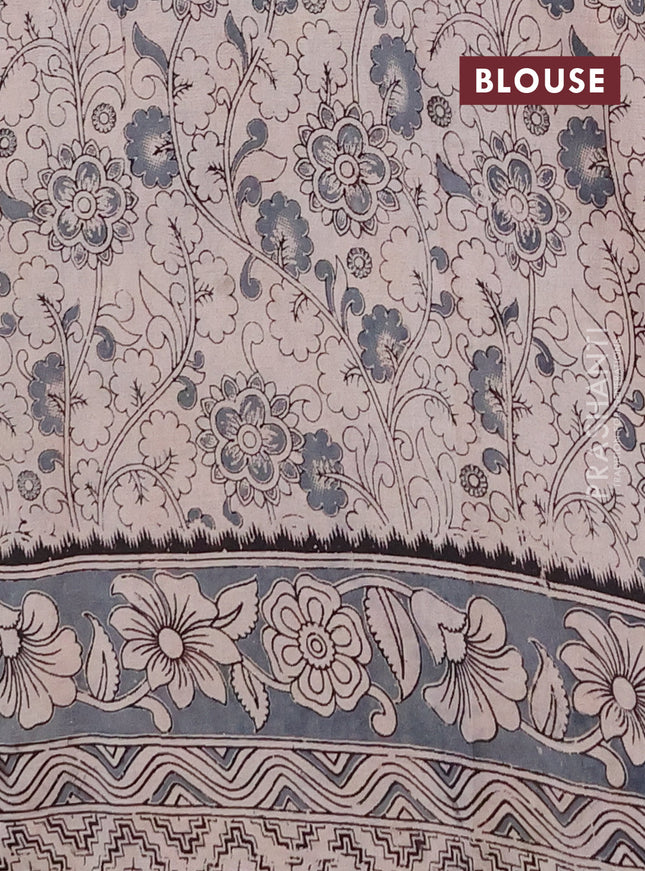 Kalamkari cotton saree maroon and grey with allover prints and printed border