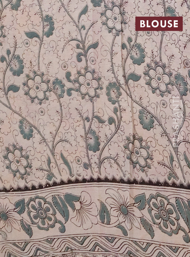 Kalamkari cotton saree yellow and beige with allover prints and printed border