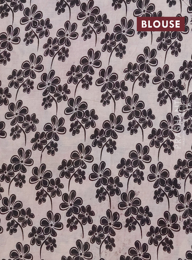 Kalamkari cotton saree beige and magenta pink with allover prints and printed border