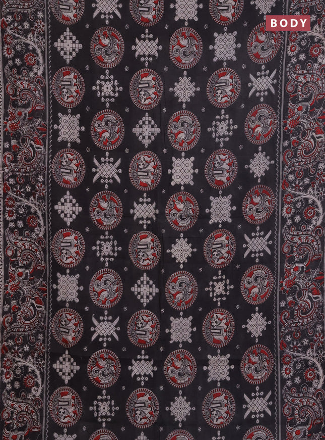 Kalamkari cotton saree black with allover prints and printed border