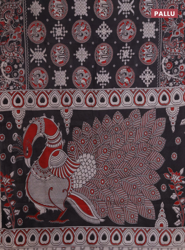 Kalamkari cotton saree black with allover prints and printed border