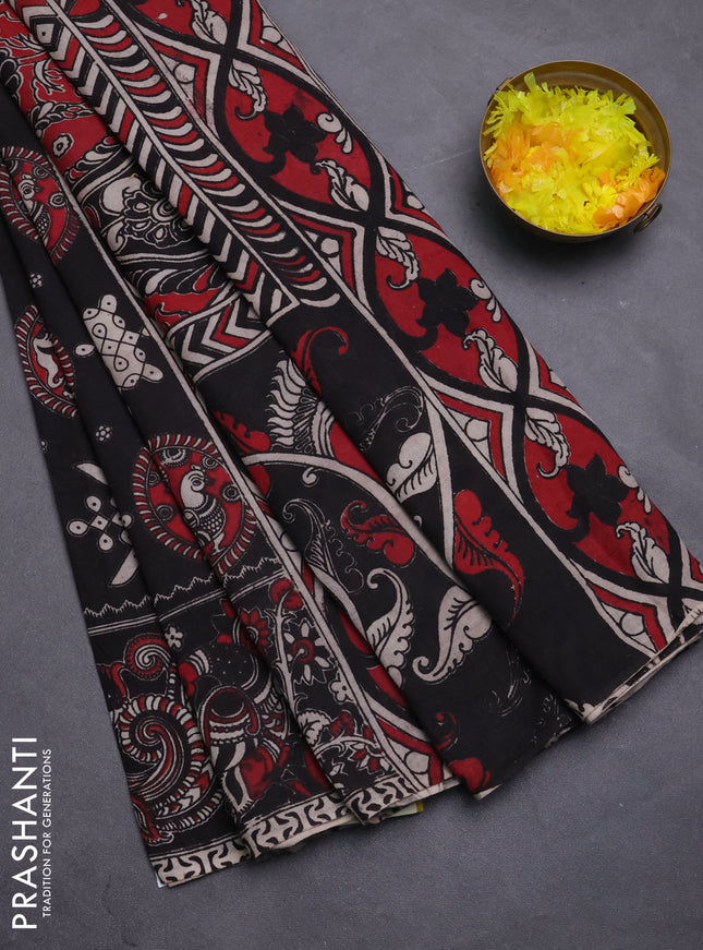 Kalamkari cotton saree black with allover prints and printed border