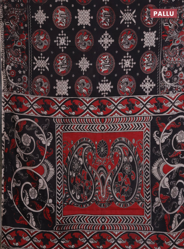 Kalamkari cotton saree black with allover prints and printed border