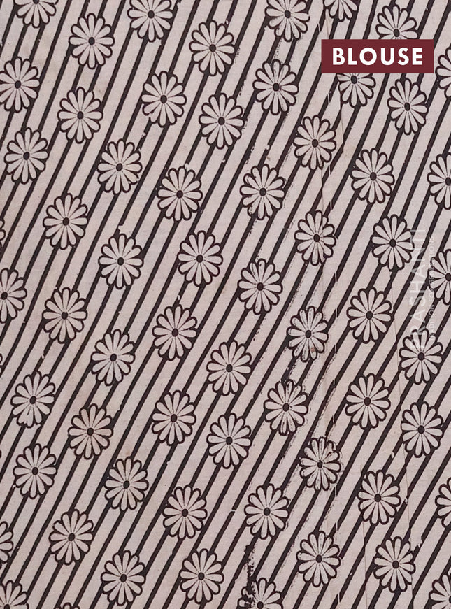 Kalamkari cotton saree beige and magenta pink with allover prints and printed border