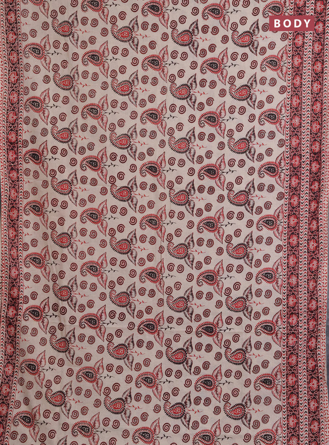 Kalamkari cotton saree beige and maroon with allover prints and printed border