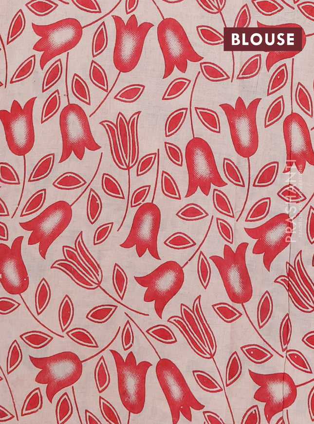 Kalamkari cotton saree beige and maroon with allover prints and printed border