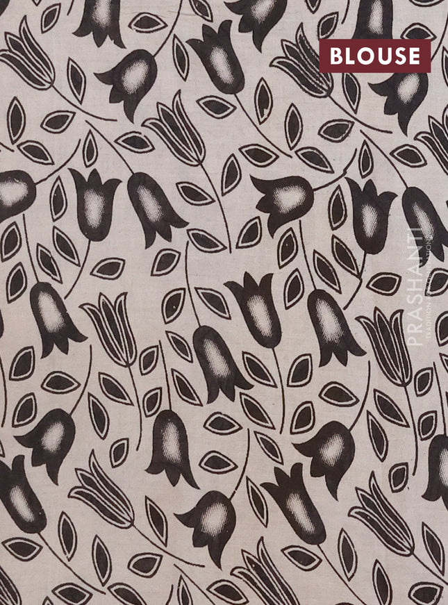 Kalamkari cotton saree beige and light green with allover prints and printed border