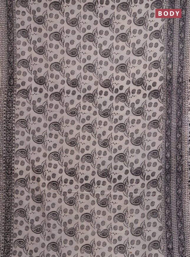 Kalamkari cotton saree beige and black with allover prints and printed border
