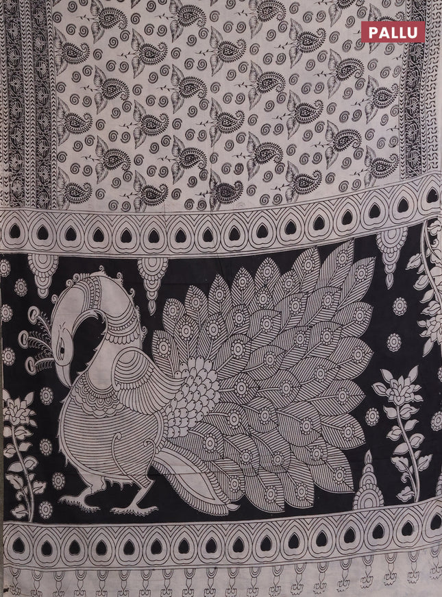 Kalamkari cotton saree beige and black with allover prints and printed border