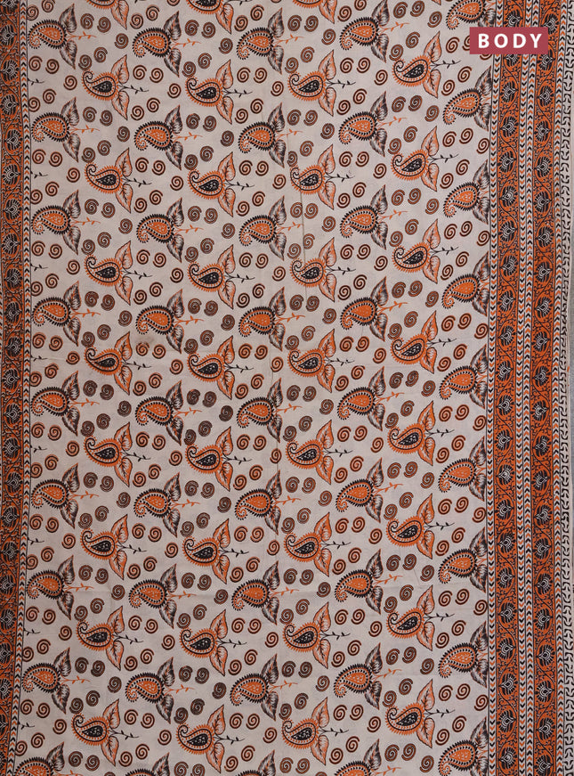 Kalamkari cotton saree beige and orange with allover prints and printed border