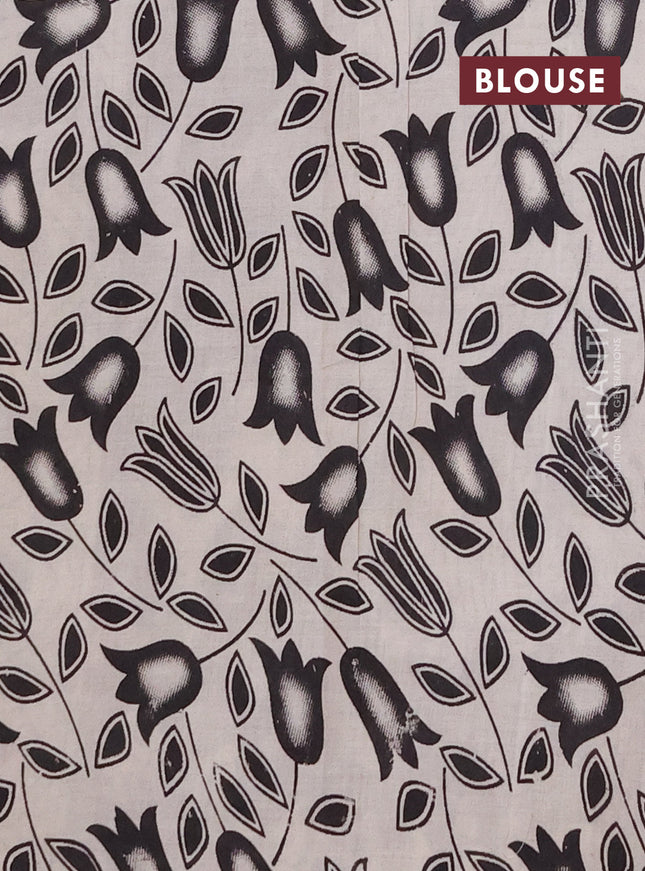 Kalamkari cotton saree beige and dark mustard with allover prints and printed border