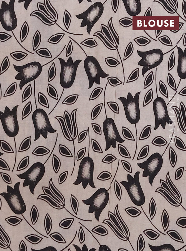 Kalamkari cotton saree beige and blue with allover prints and printed border