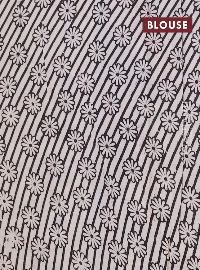 Kalamkari cotton saree beige and green with allover prints and printed border