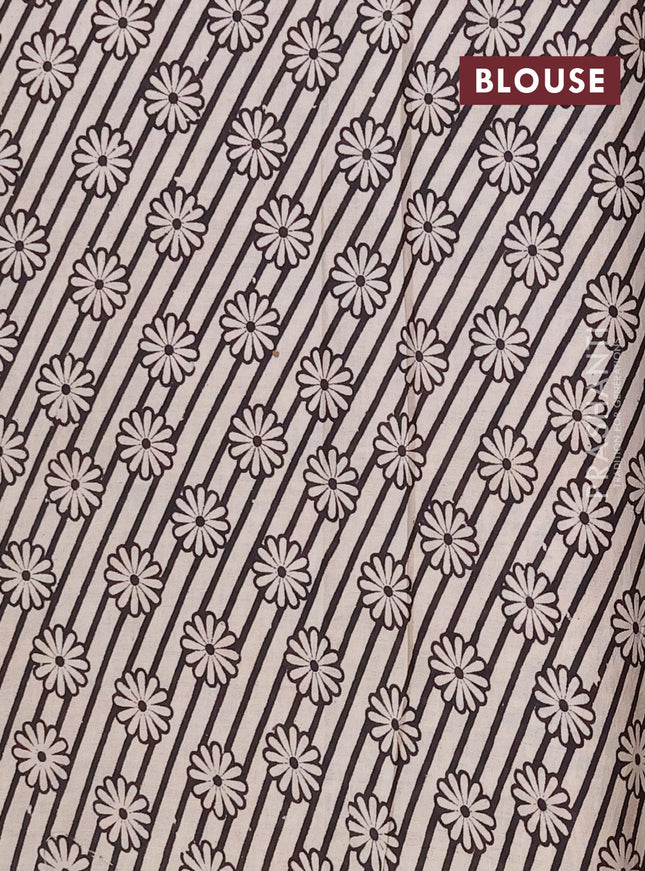 Kalamkari cotton saree beige and blue with allover prints and printed border