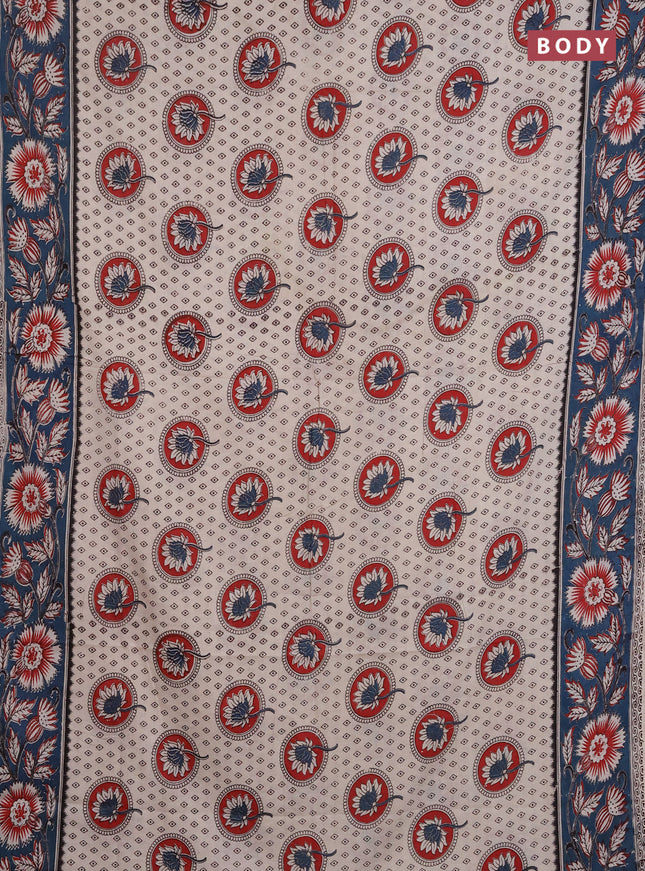 Kalamkari cotton saree beige and peacock green with allover prints and printed border