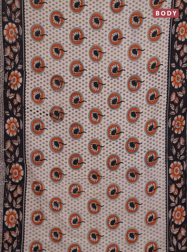 Kalamkari cotton saree beige and black with allover prints and printed border