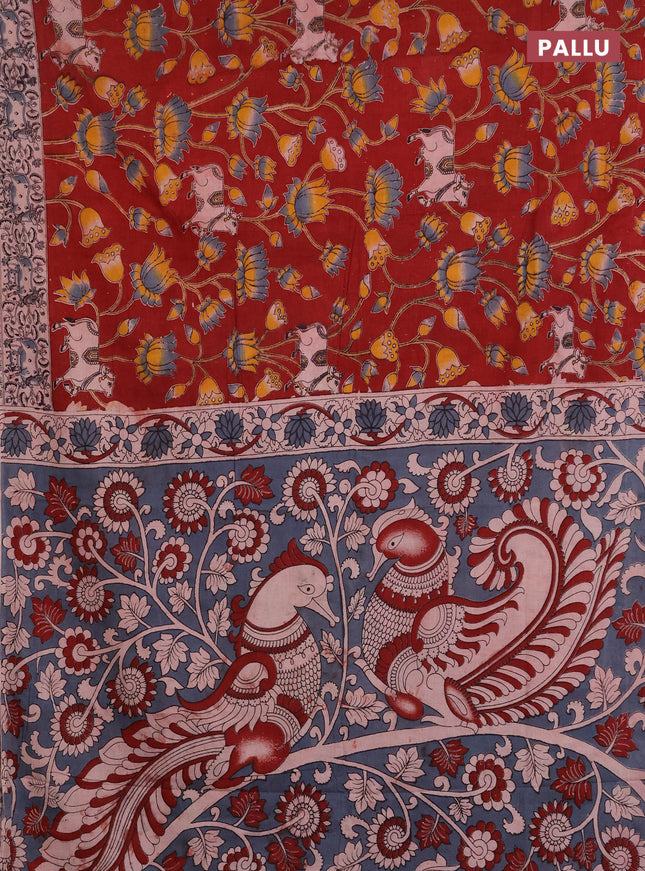 Kalamkari cotton saree maroon and beige with allover pichwai prints and printed border