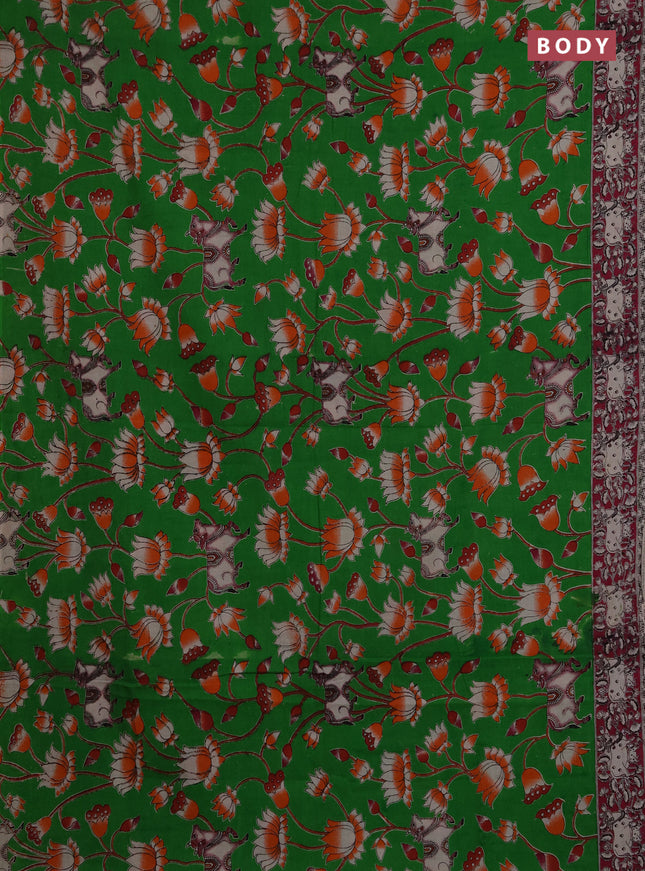 Kalamkari cotton saree green and pink with allover pichwai prints and printed border