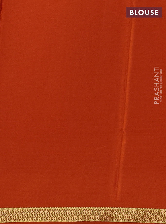 Pure mysore silk saree rustic orange with allover zari woven checked pattern and zari woven border