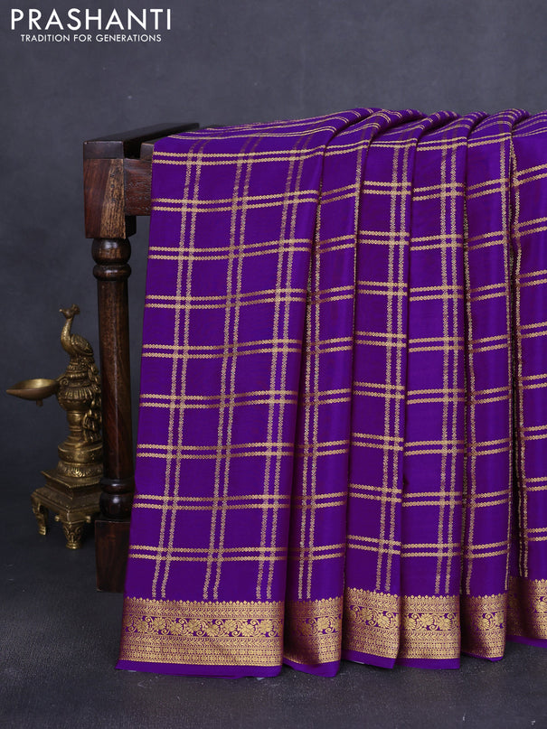 Pure mysore silk saree purple with allover zari woven checked pattern and zari woven border