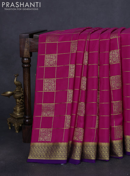Pure mysore silk saree pink and violet with allover zari checks & buttas and zari woven border