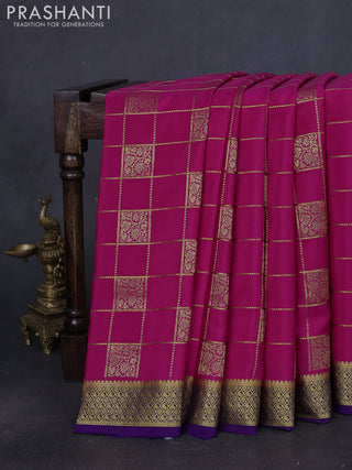 Pure mysore silk saree pink and violet with allover zari checks & buttas and zari woven border