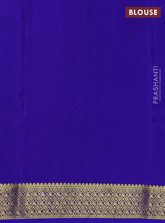 Pure mysore silk saree orange and blue with allover zari checks & buttas and zari woven border