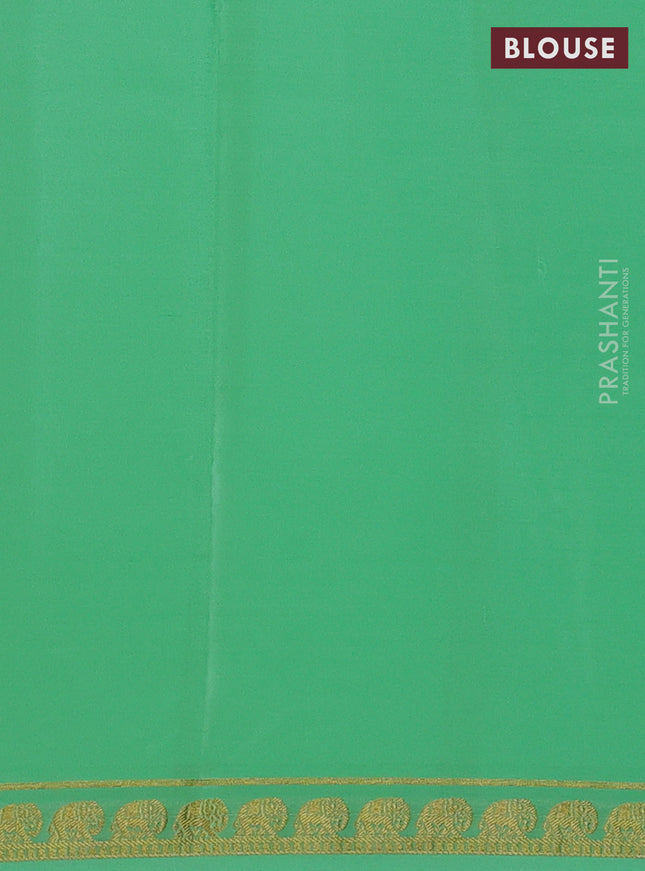 Pure mysore silk saree teal green with plain body and elephant zari woven border