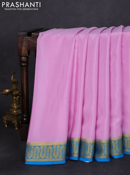 Pure mysore silk saree lotus pink and cs blue with plain body and zari woven border