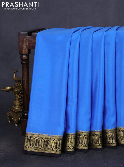 Pure mysore silk saree blue and black with plain body and zari woven border