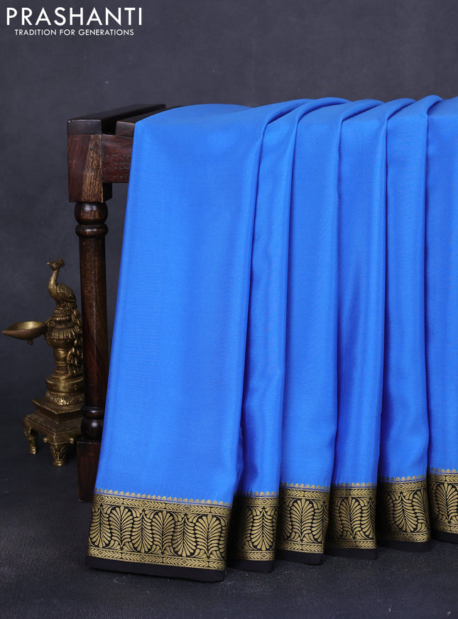Pure mysore silk saree blue and black with plain body and zari woven border