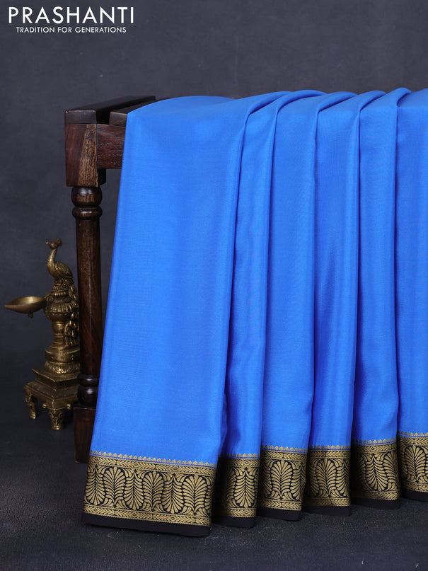 Pure mysore silk saree blue and black with plain body and zari woven border