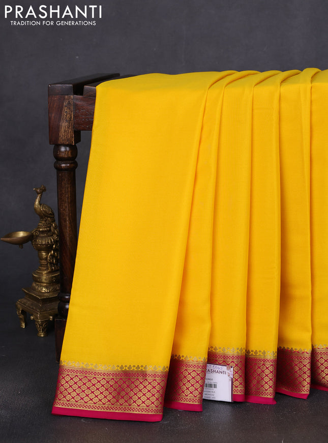Pure mysore silk saree yellow and pink with plain body and zari woven border